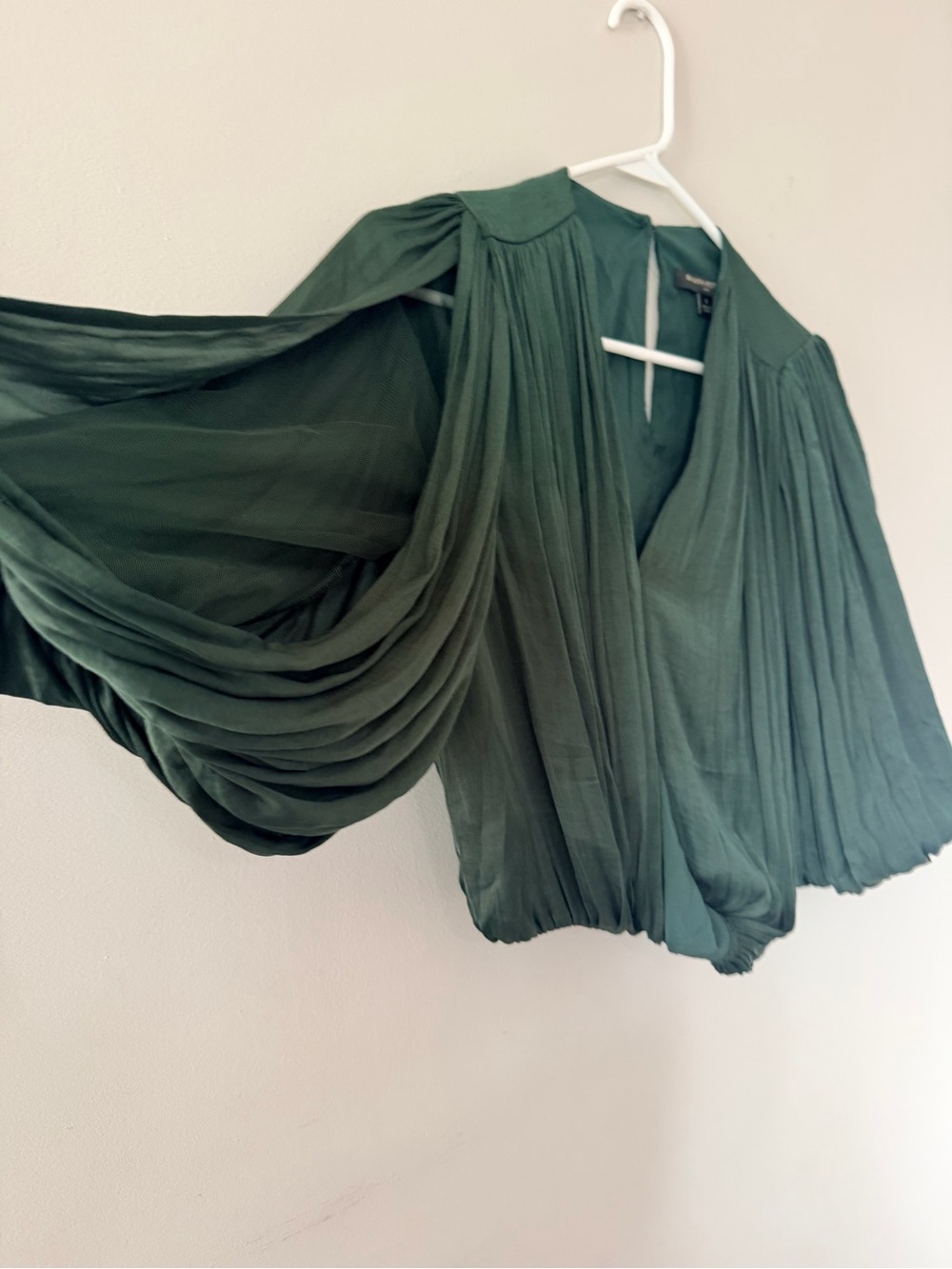 Banana Republic Forest Green Pleated V-Neck Blouse